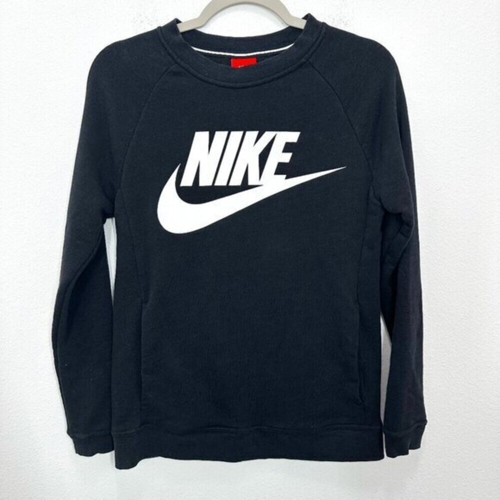 Nike Women's Size XS Black Crewneck Sweatshirt Logo Pockets Casual Outdoorsβ